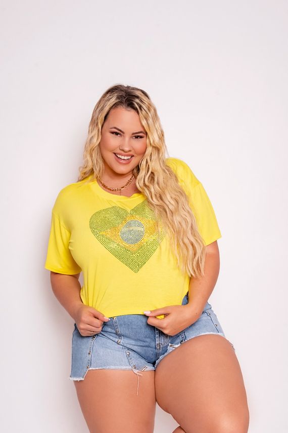 T-Shirt Plus Size Curta com Bandeira Brasil - D - Ana Maya Curves